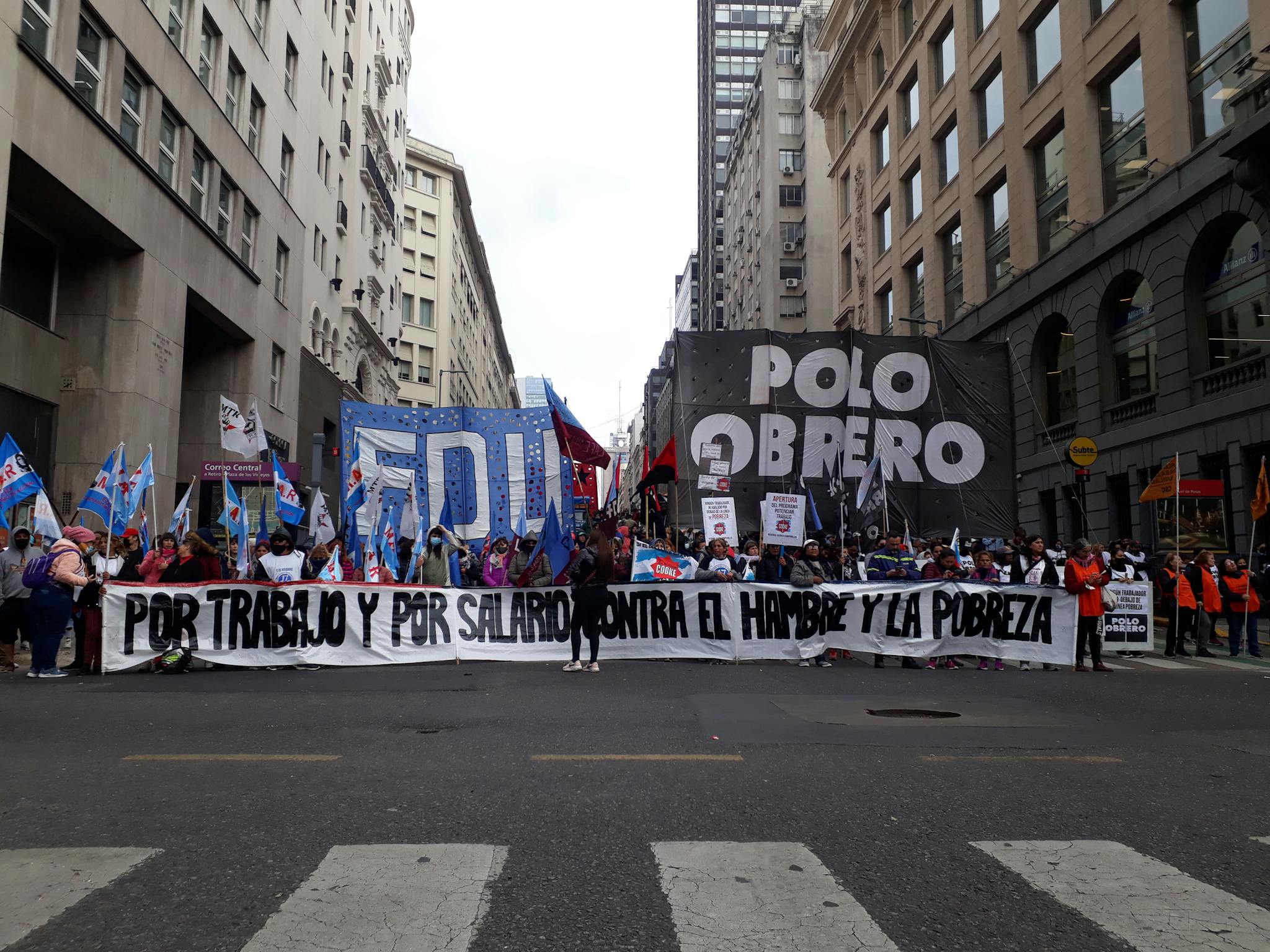 Protesters rally in the city for labor rights and against poverty.